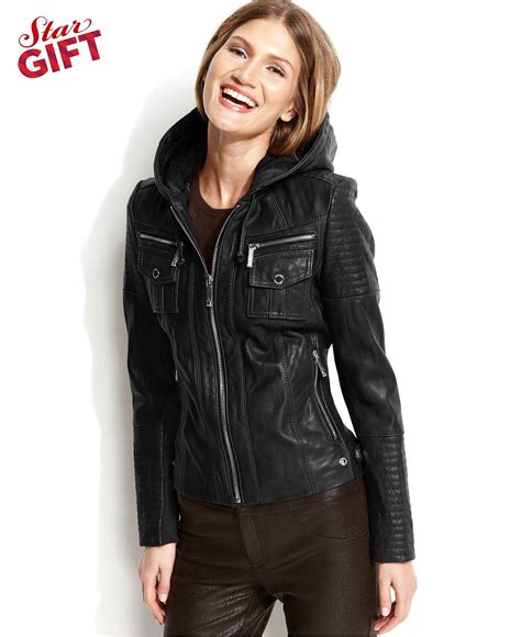 michael kors leather jacket at macy's|Michael Kors ladies padded coats.